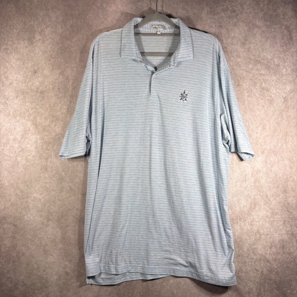 Peter Millar Polo Shirt Mens Size XL Blue Striped Performance Short Sleeve Golf